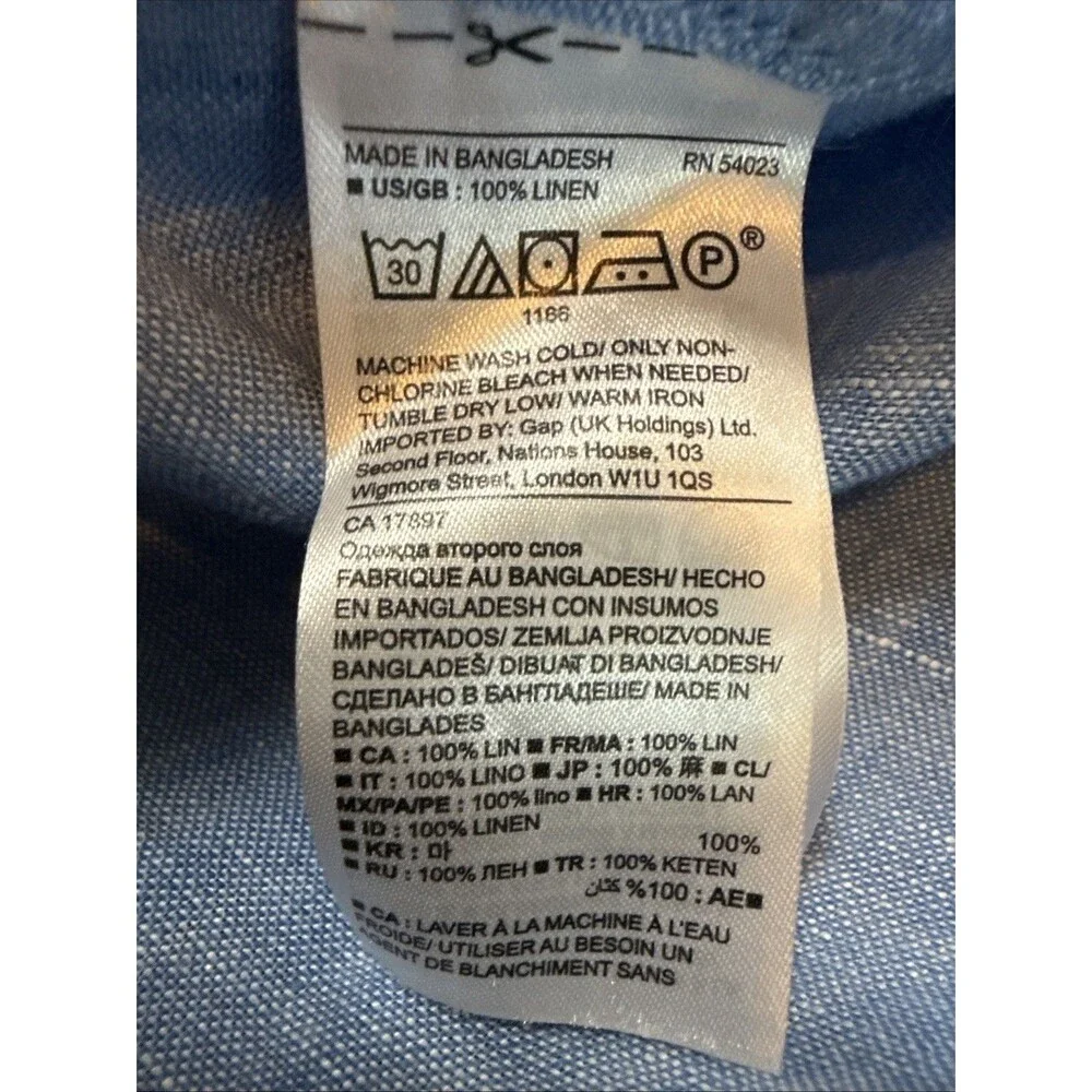 Banana Republic Men’s Large Camden Fit 100% Linen Short Sleeve Button Up Blue‎